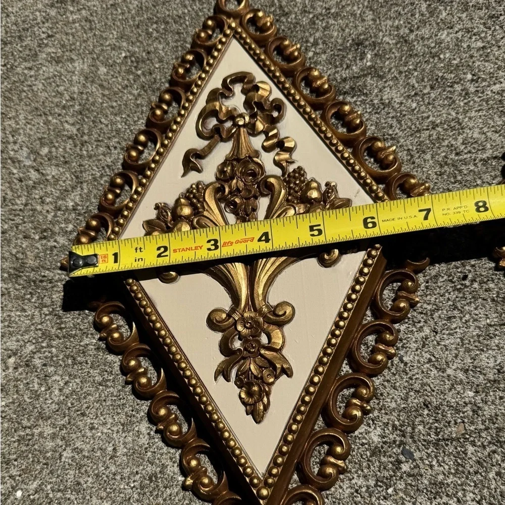 Vtg HOMCO Roman Gold Diamond Shaped Wall Plaques Ornate MCM Set Of 4